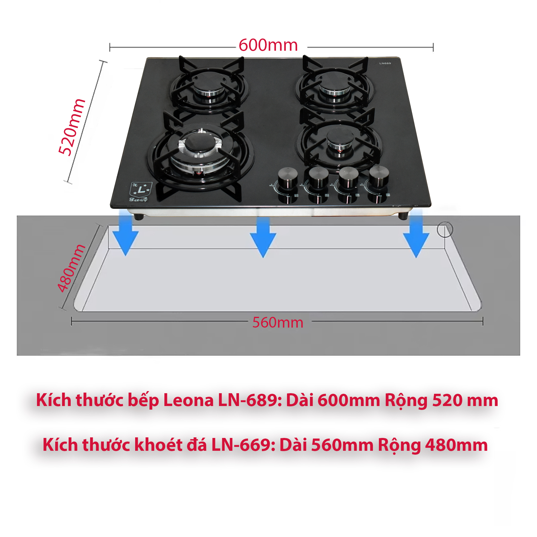 Bếp gas âm LEONA, LN689