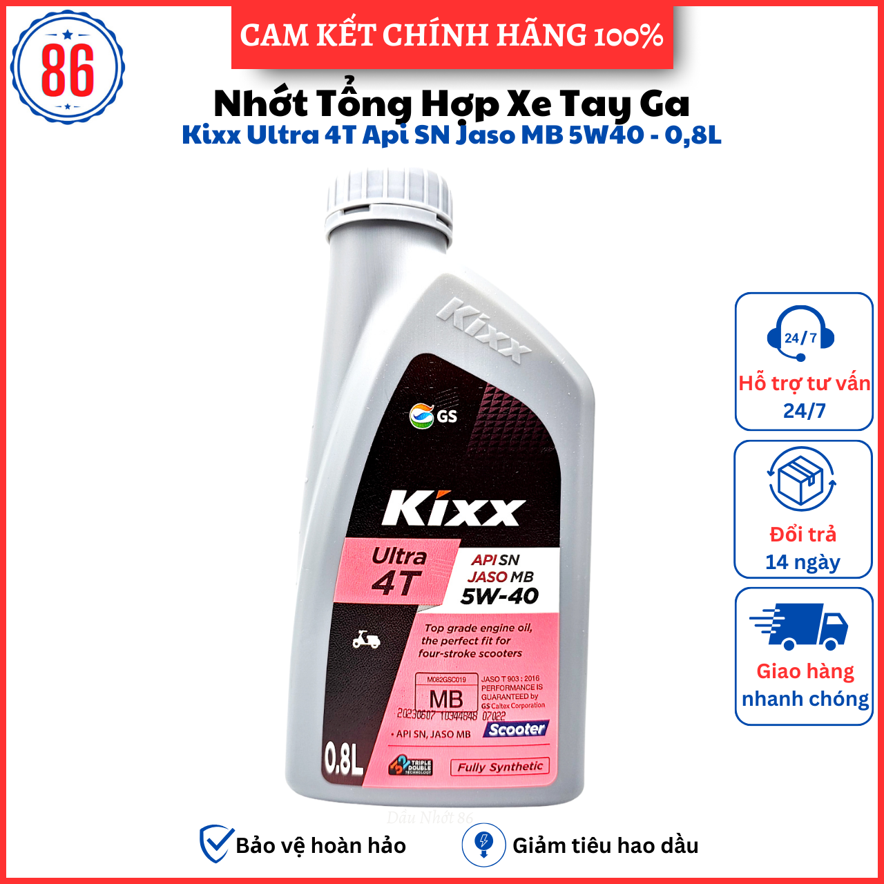 Kixx Ultra Scooter 5W40 nhớt Tổng Hợp 100% Cho Xe Tay Ga Cao Cấp 800ML