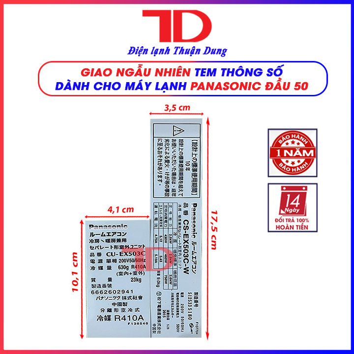 Tem thông số đuôi nóng dành cho Máy Lạnh PANASONIC nội địa, Điện Lạnh Thuận Dung