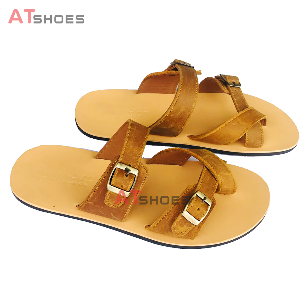 Dép da nam cao cấp Dép sandal nam quai ngang Trẻ Trung Atshoes QN3M (Đen - Nâu)