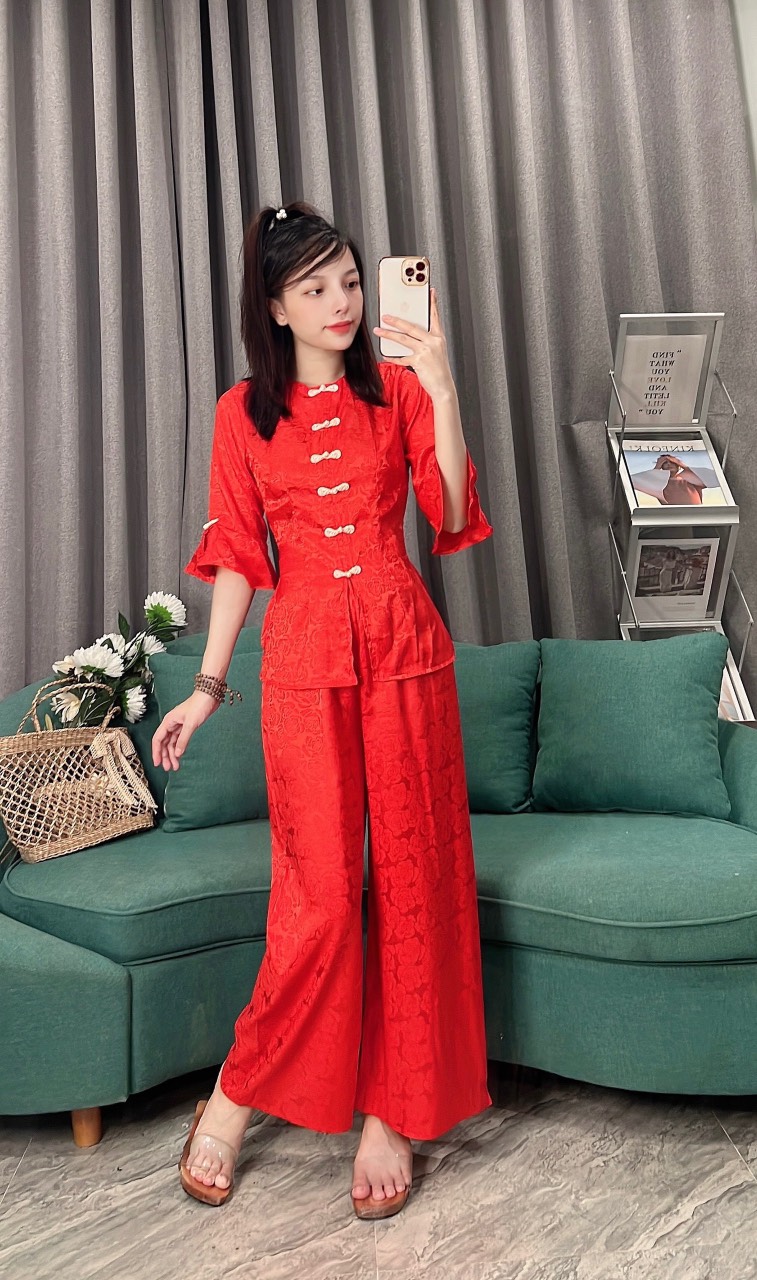 [FreeShipMax] BỘ ÁO BÀ BA LỤA GẤM TAY XÒE MẪU 2