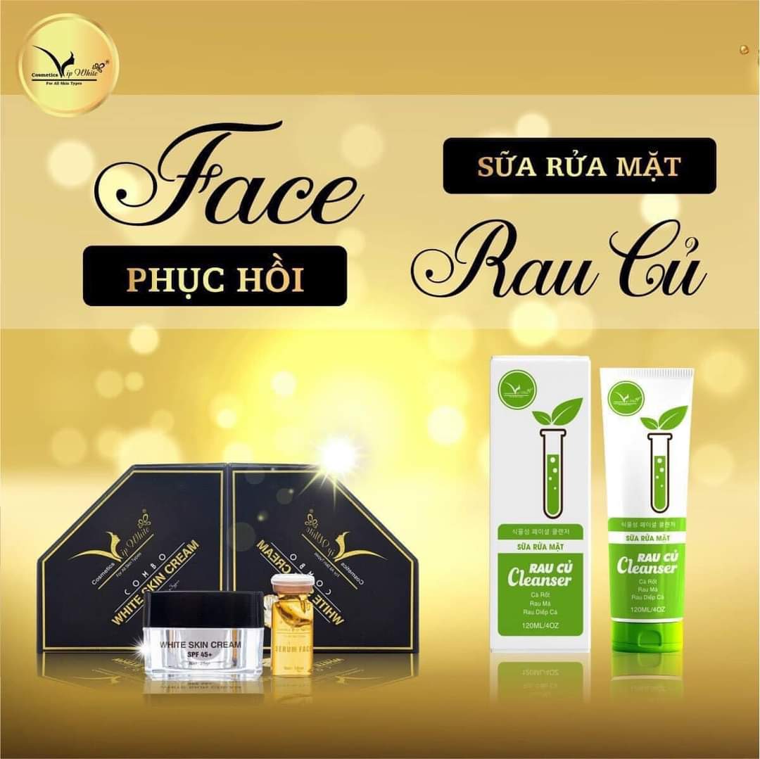 mỹ phẩm Vipwhite Kem dưỡng trắng da ngừa mụn - Combo White Skin Cream Chính hãng Vip White