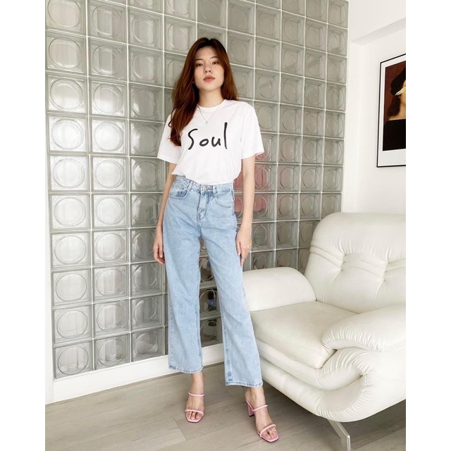 LALLA - Quần jean form suông ống đứng nữ