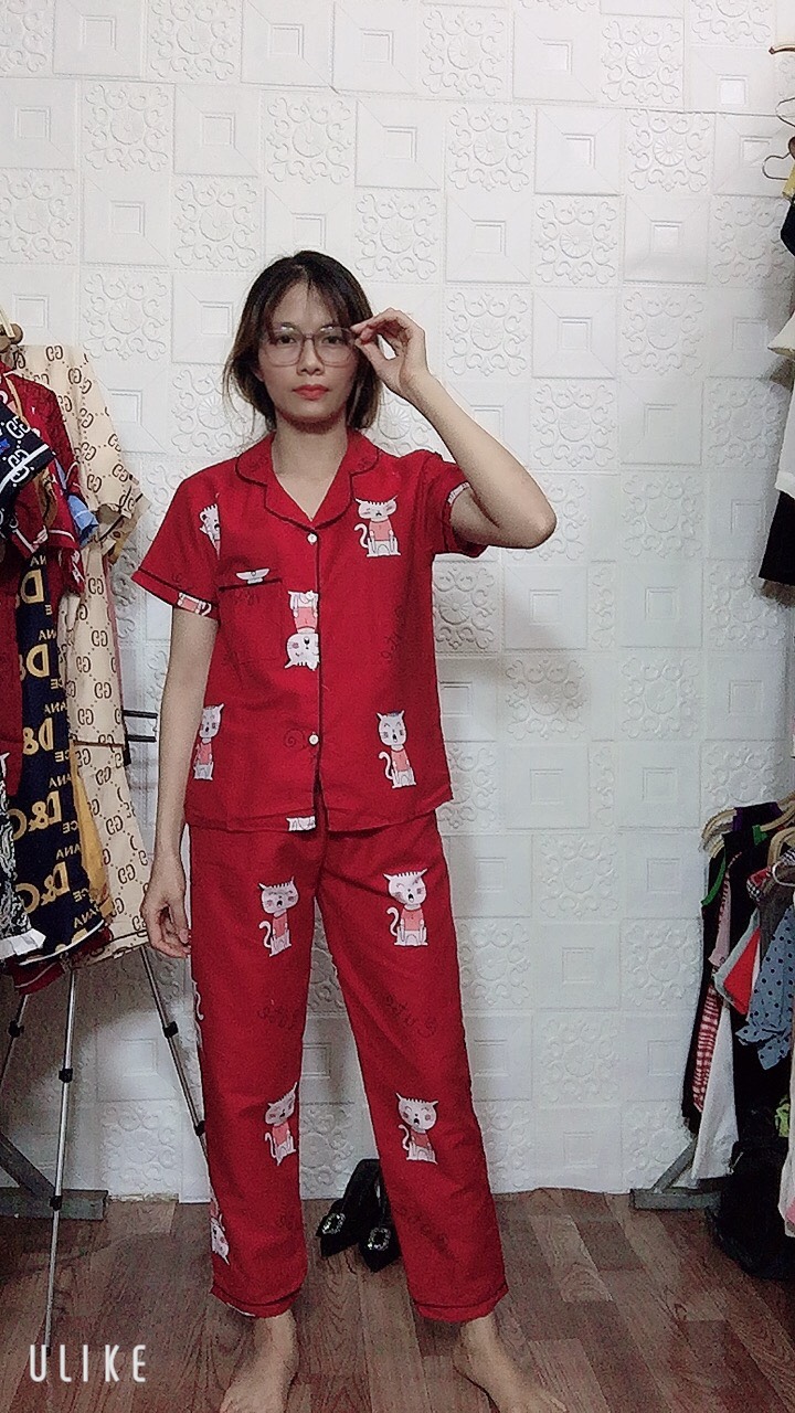 Bộ pijama mặc nhà nữ- Áo cộc quần dài