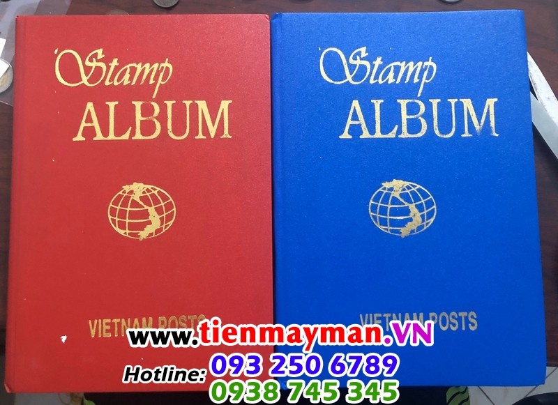 Album 500 con tem Việt Nam Kích thước 250 x 170 x 25 mm, màu đỏ và xanh, dùng để bảo quản các loại tem, tiền giấy sưu tầm