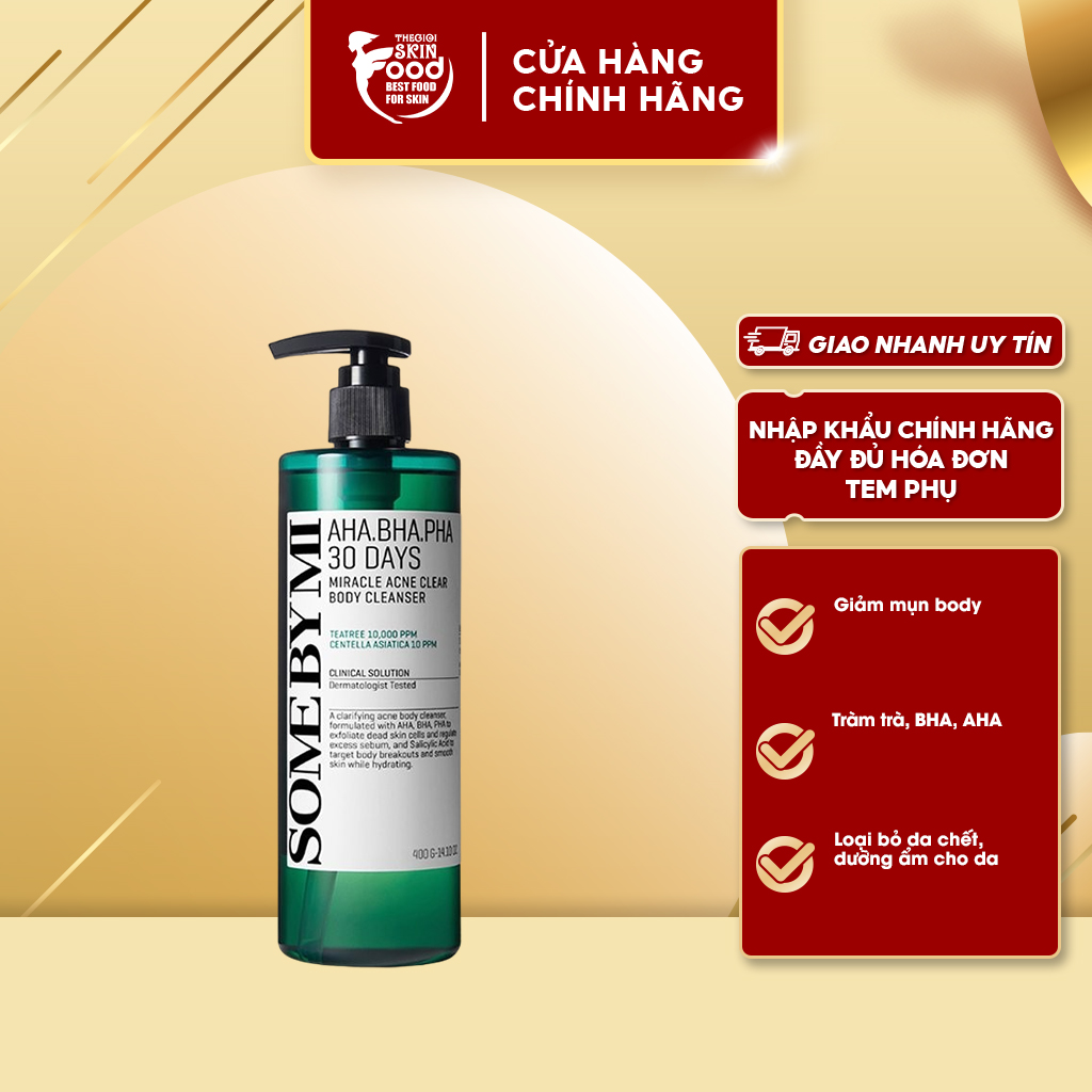 Sữa tắm hỗ trợ giảm mụn lưng some by mi aha-bha-pha 30 days miracle acne clear body cleanser 400ml