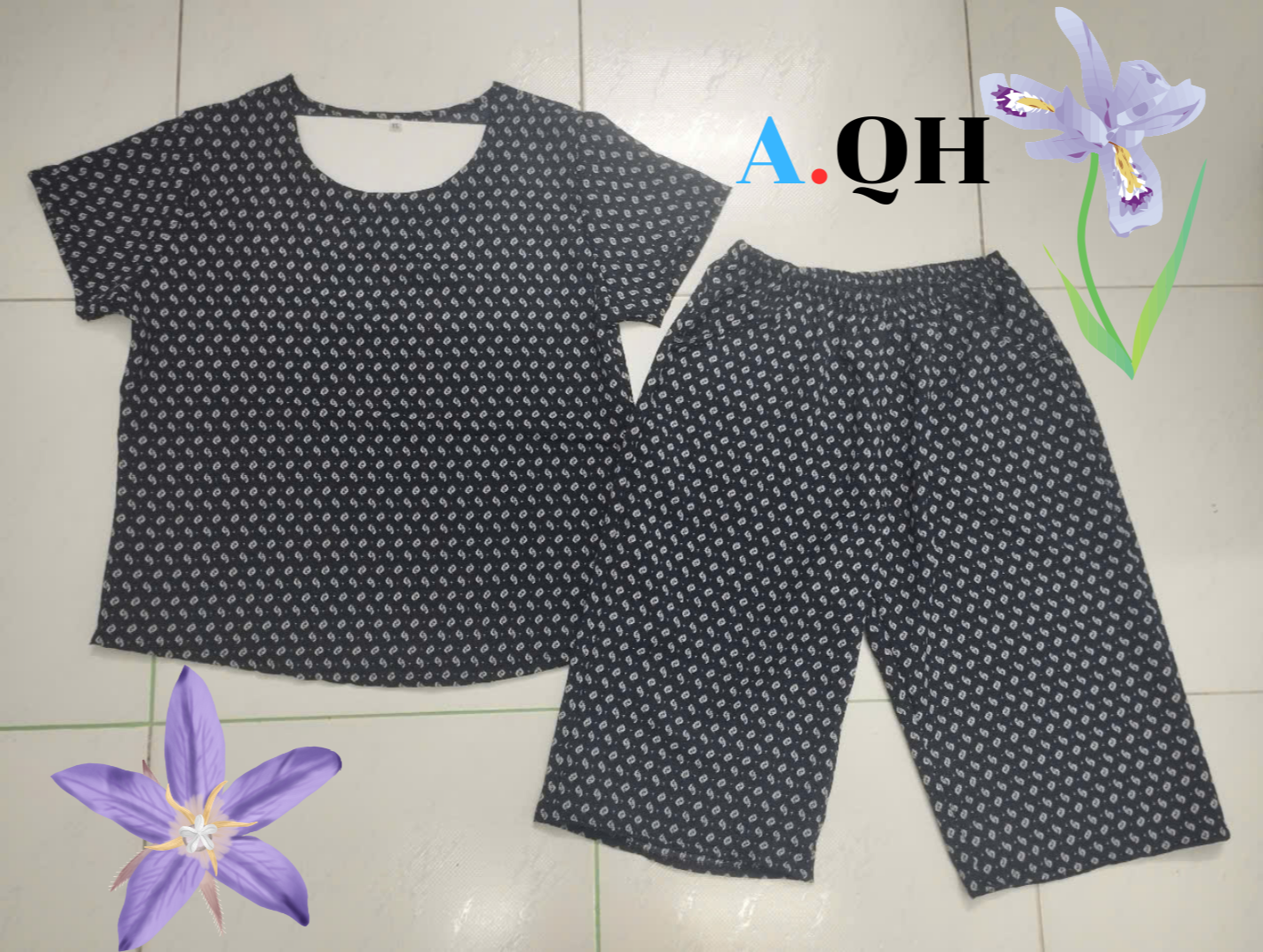Women's Mango Silk Home Wear Set Shorts + Short Sleeves (48-65 kg)