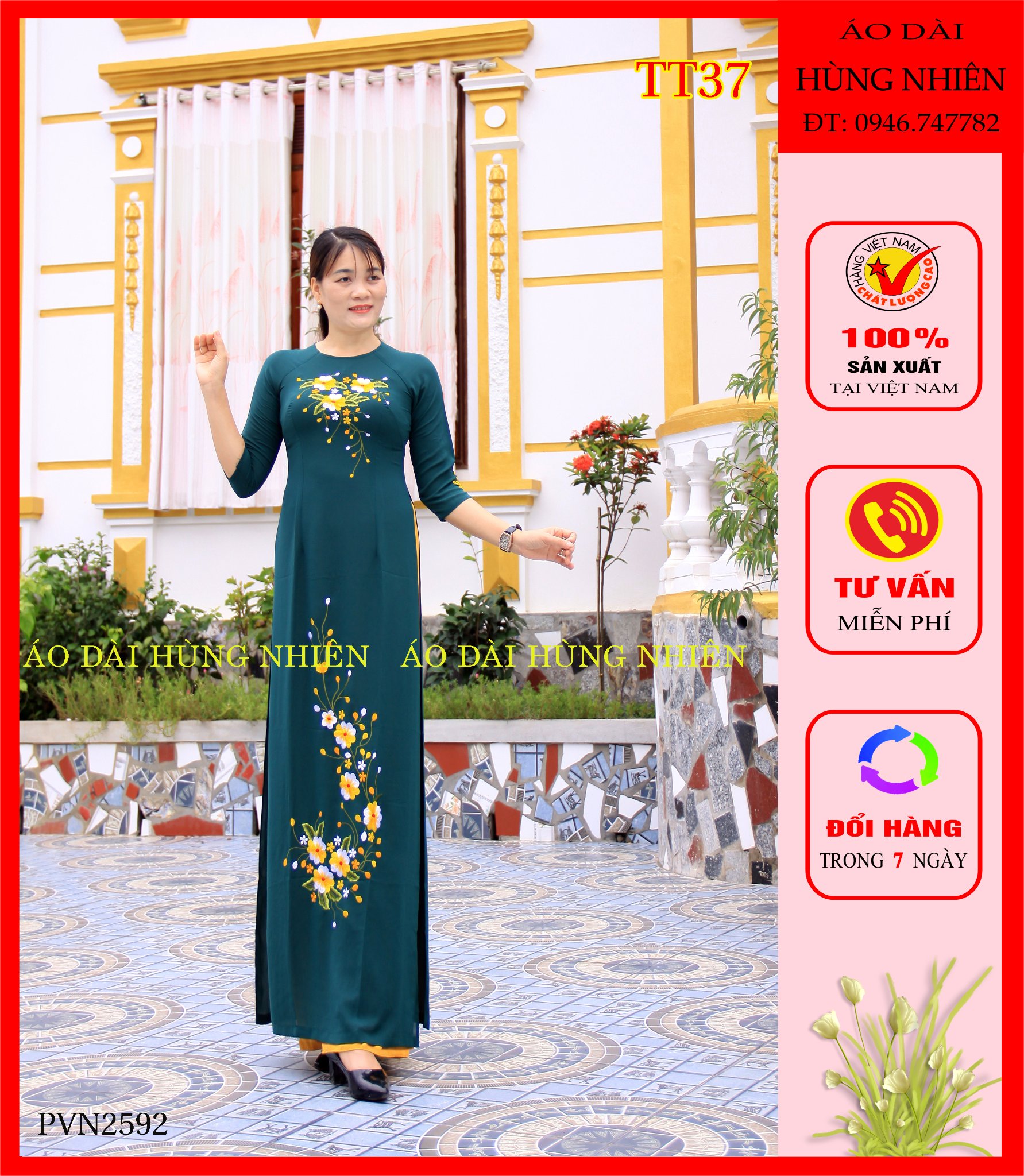 Tt37- áo dài trung niên tằm thêu tinh tế
