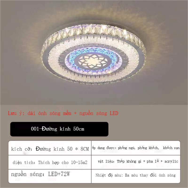 Đèn ốp trần phòng khách sử dụng pha lê K9 mờ ba màu trang trí phòng khách phòng ngủ bảo hành 12 tháng