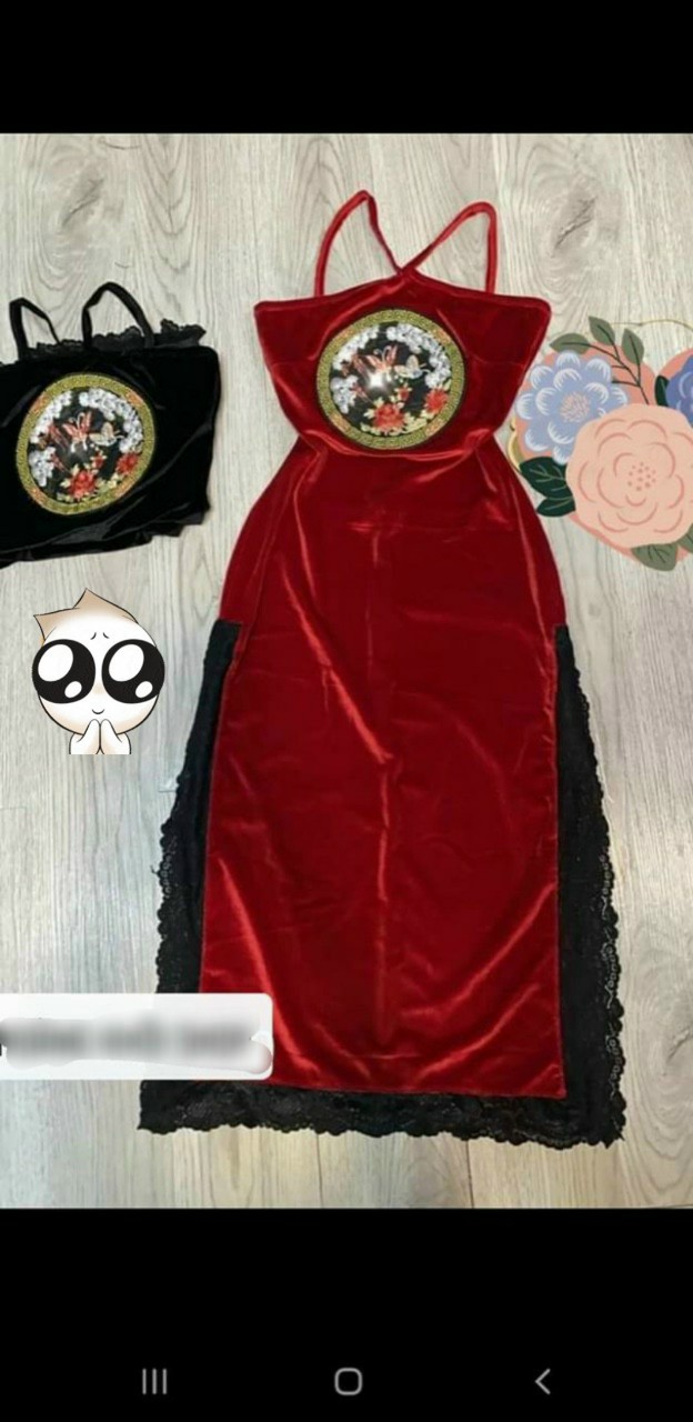 Đầm nhung cổ yếm-HC#damnu