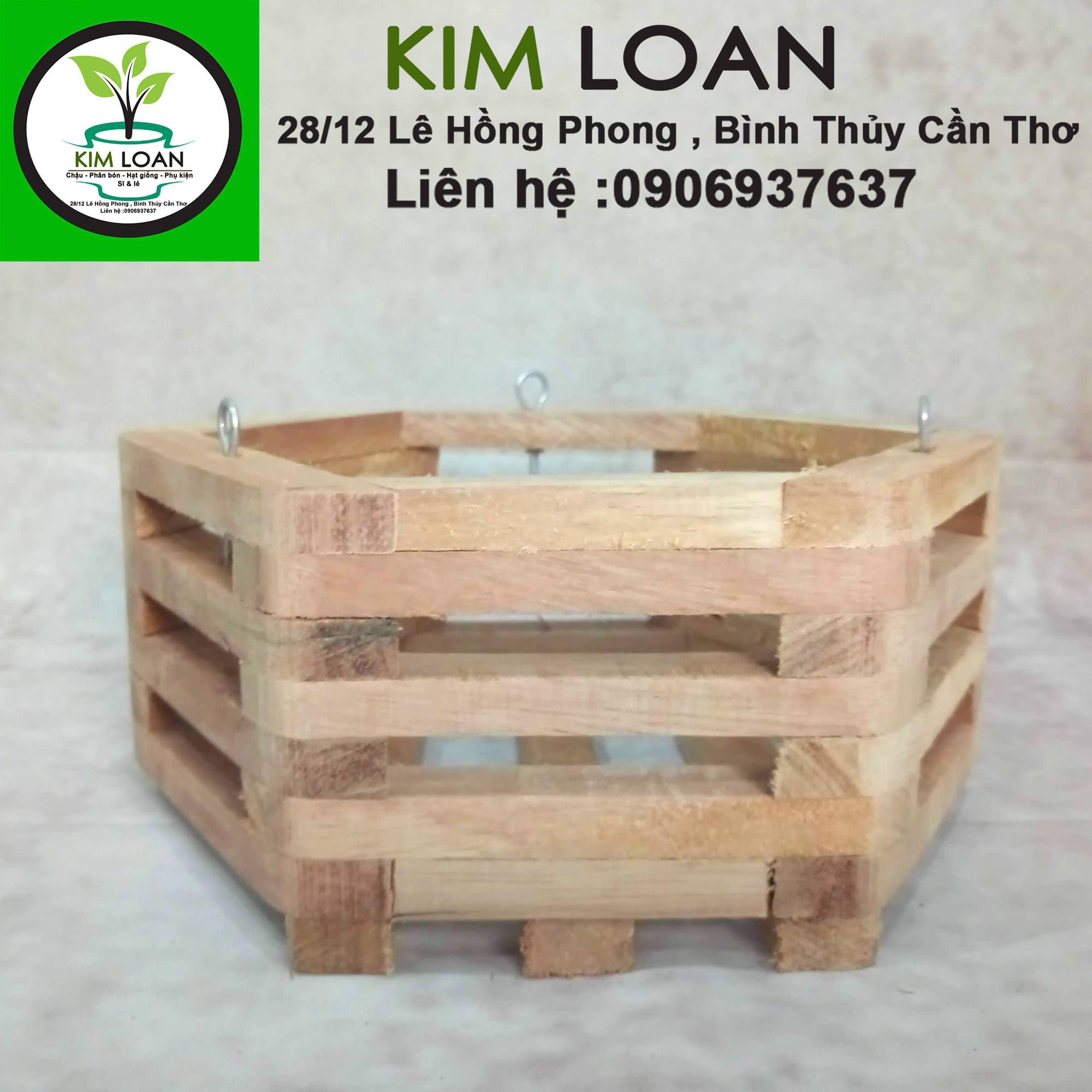 Chậu lan gỗ lục giác 27x12cm