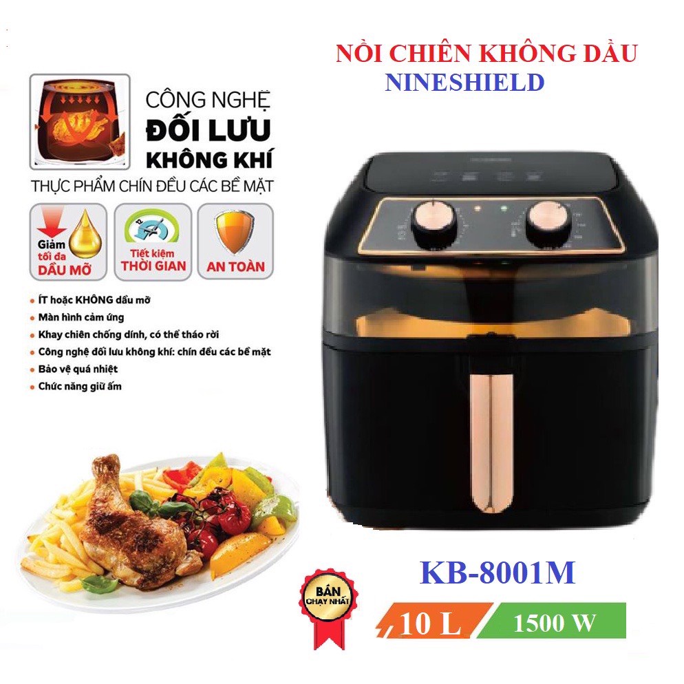 Lò nướng Nine Shield.Nồi chiên không dầu Nine Shield Dung tích 12,5L Cảm ứng thông minh  1500W có lồng và trục quay Bảo hành 12 tháng