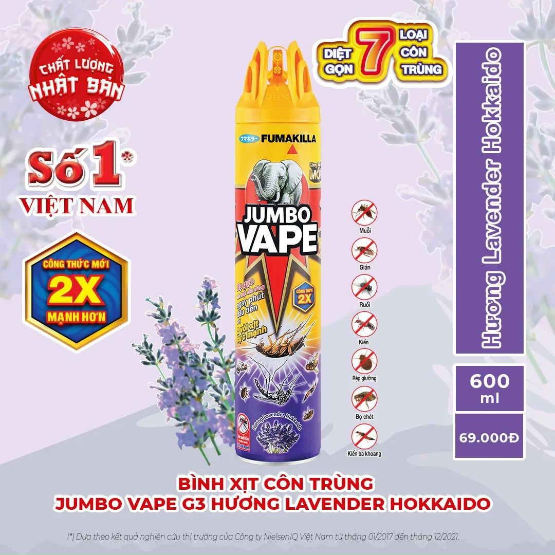 Bình xịt muỗi/côn trùng JUMBO VAPE 600ml