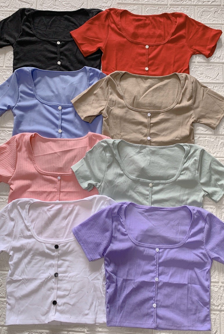 ÁO CROPTOP TAY NGẮN NÚT TRƯỚC
