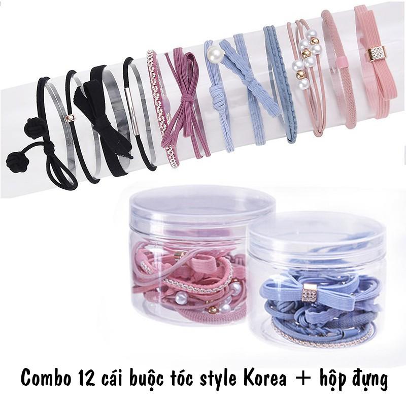 [HCM][Tặng Hộp] Phụ Kiện Tóc Set 12 Dây Buộc Tóc Cột Tóc Cao Cấp Kiểu Hàn Quốc Dễ Thương