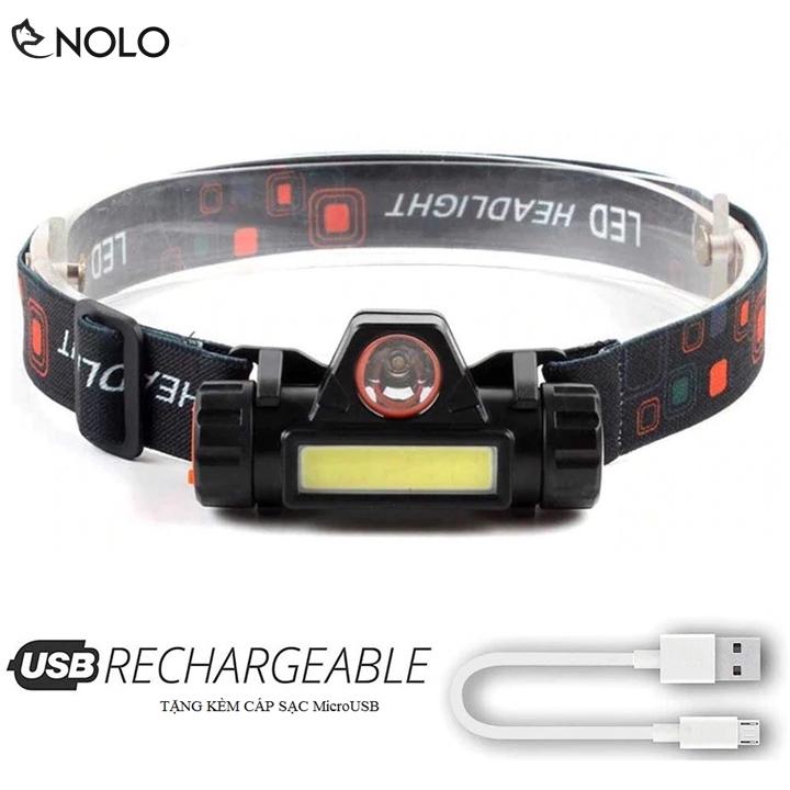 Đèn đội đầu pin sạc coba 2in1 cree xpe q5 kết hợp led cob chống nước đi mưa ip68