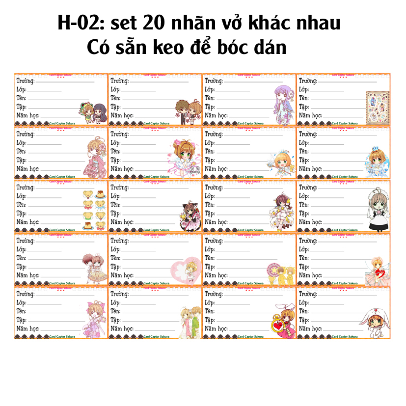 Nhãn vở Thủ lĩnh thẻ bài SAKURA (set 20 nhãn vở)