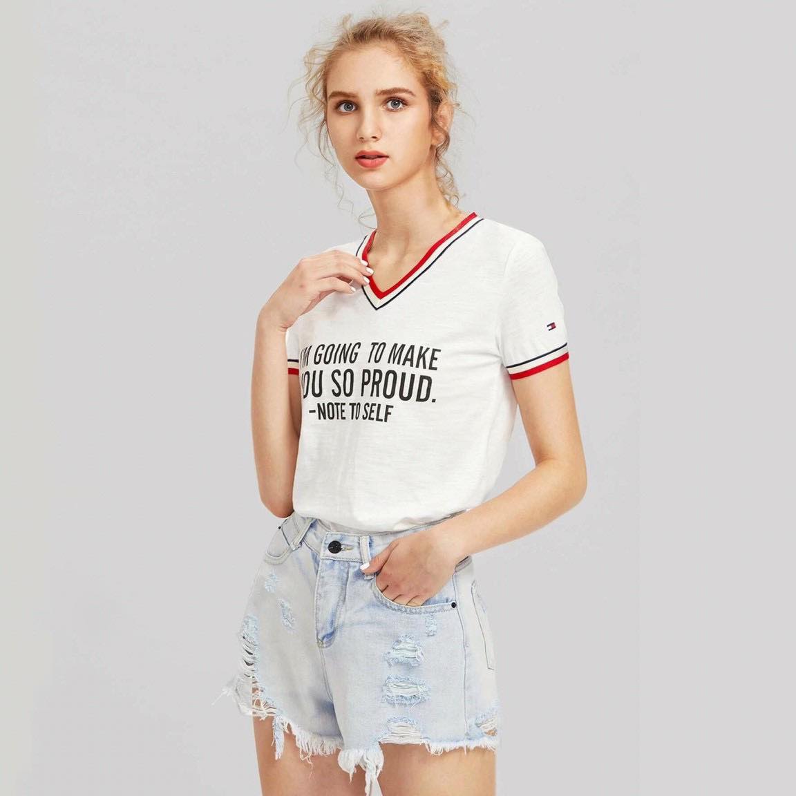 [HCM]Áo thun nữ Tommy Hilfiger cổ tim