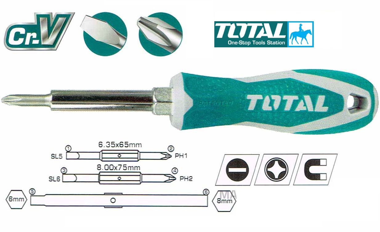 [HCM]Bộ tuốc nơ vít 6 trong 1 TOTAL THT2506076
