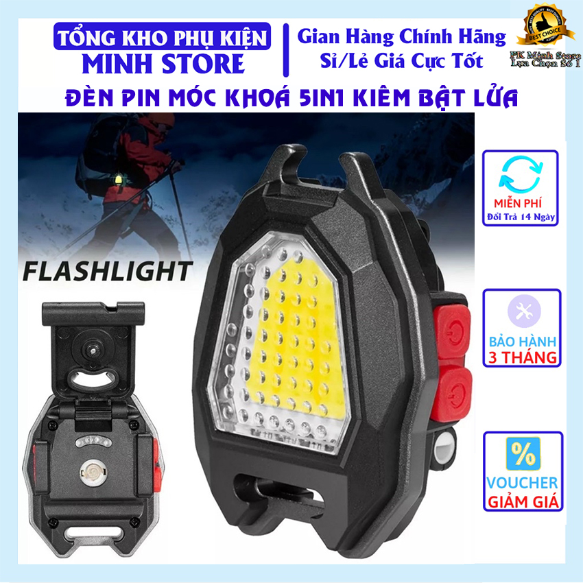 Đèn Pin siêu sáng kiêm bật lửa 5in1, Đèn Mini 3 chế độ Sạc USB, Bật Lửa Khò tiện dụng