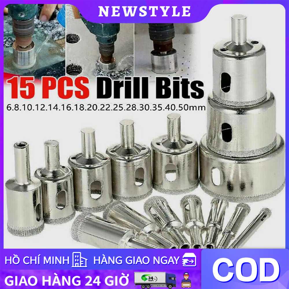 Bộ 10 mũi khoan kính khoan đá gạch tiện dụng phi 3 đến 50mm