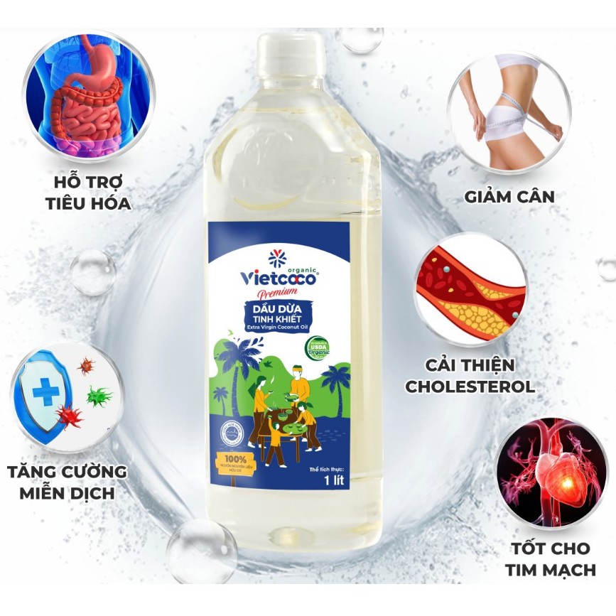 Dầu Dừa Tinh Khiết Organic Vietcoco chai 1 lít