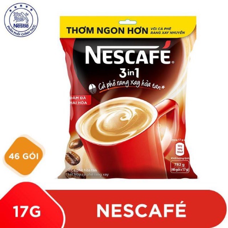 Cà phê sữa Nescafe rang xay 3in1 Date T1 2023 bịch 46 gói hoặc 2 hôp 20+