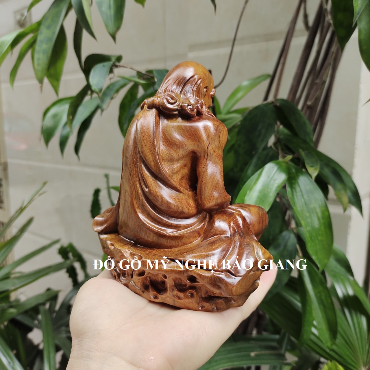 Buddha Statue of Dharma Master Made of Green Cypress Wood