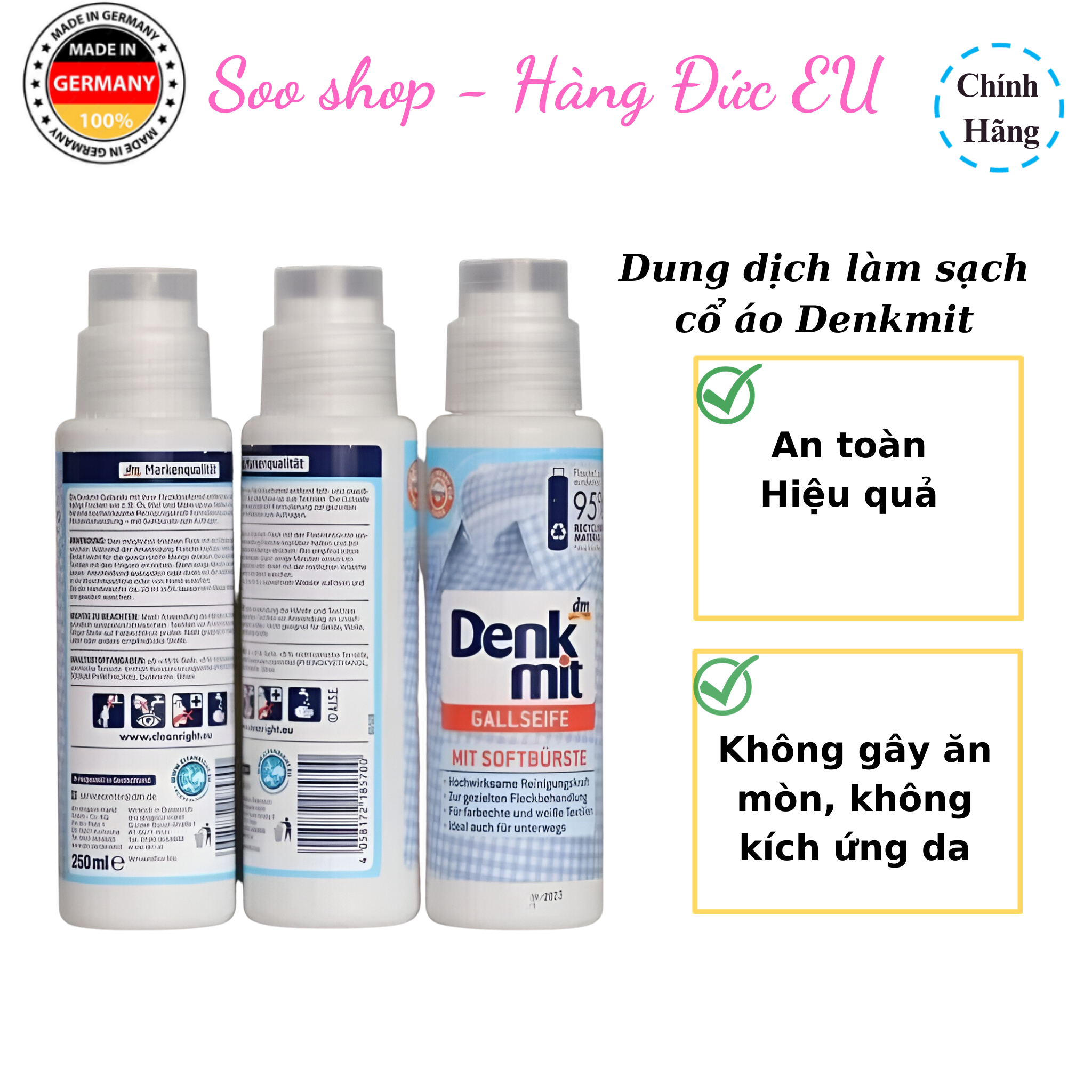 Dung dịch làm sạch cổ áo sơ mi denkmit gallseife, dễ dang sử dụng, làm sạch nhanh chóng