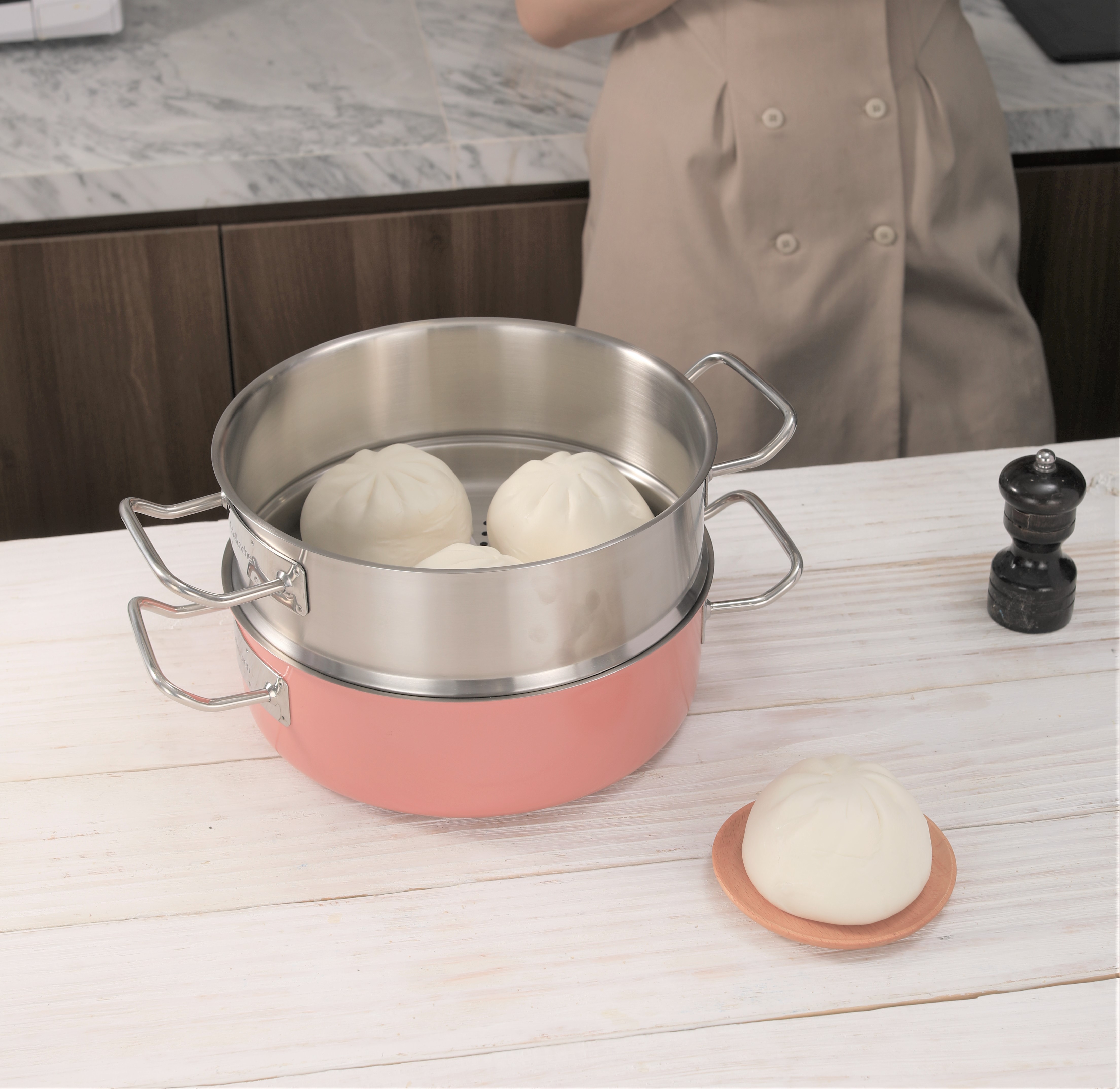 [HCM]Nồi hấp Edelkochen Inox Solid Hồng 3 lớp 24cm kèm xửng hấp