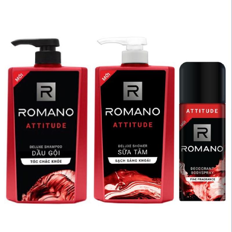 Combo Romano Attitude: 1 chai Dầu Gội 650g + 1 chai Sữa Tắm 650g + 1 Xịt khử mùi toàn thân 150ml giá rẻ