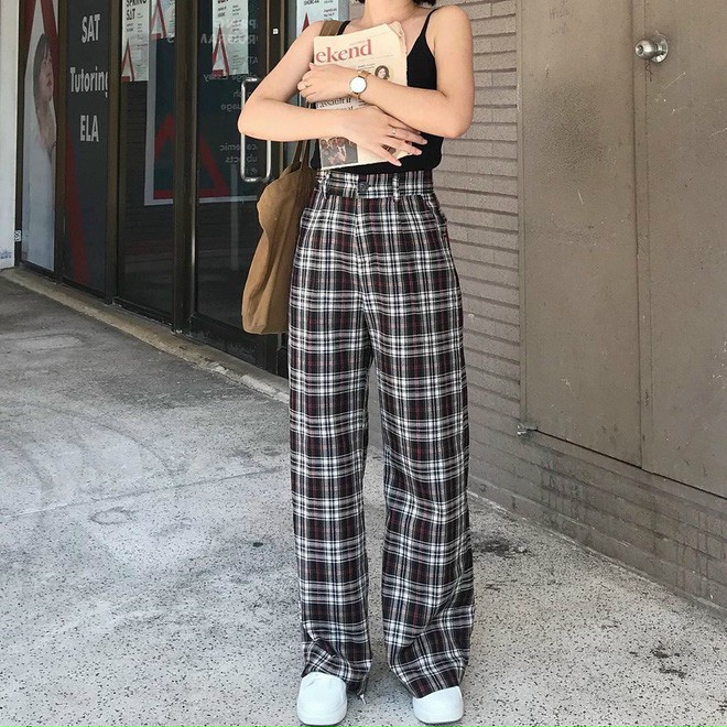 [RẺ VÔ ĐỊCH] Quần suông sọc caro Quần caro ống rộng rẻ đẹp Quần suông sọc caro mặc là xinh siêu tôn dáng freesize dưới 55kg chiều dài quần 102cm