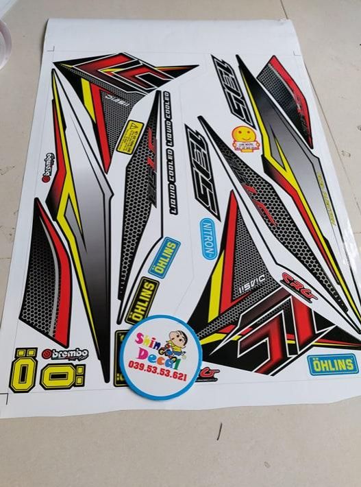 Tem exciter 135 LC đỏ đen tặng logo
