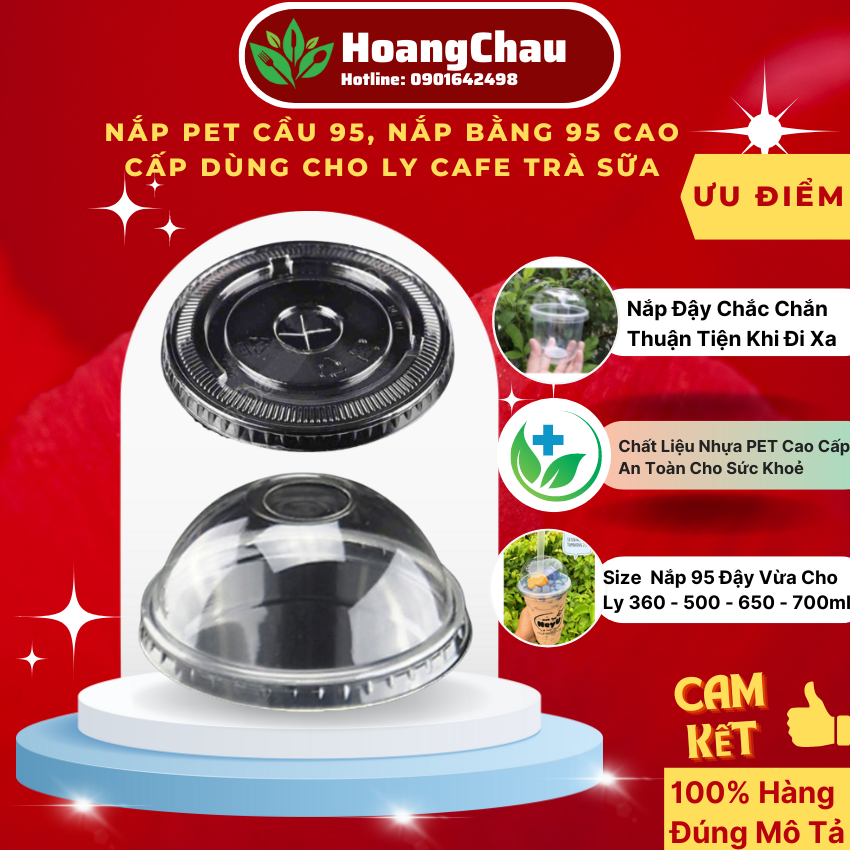 Lốc 50 nắp cầu 95, nắp bằng 95 cho ly 360ml, 500ml, 650, 700ml cao cấp