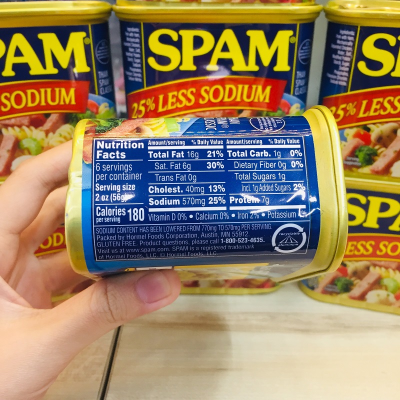 [Chính hãng] Thịt Hộp Mỹ Spam 25% Less Sodium - 340g