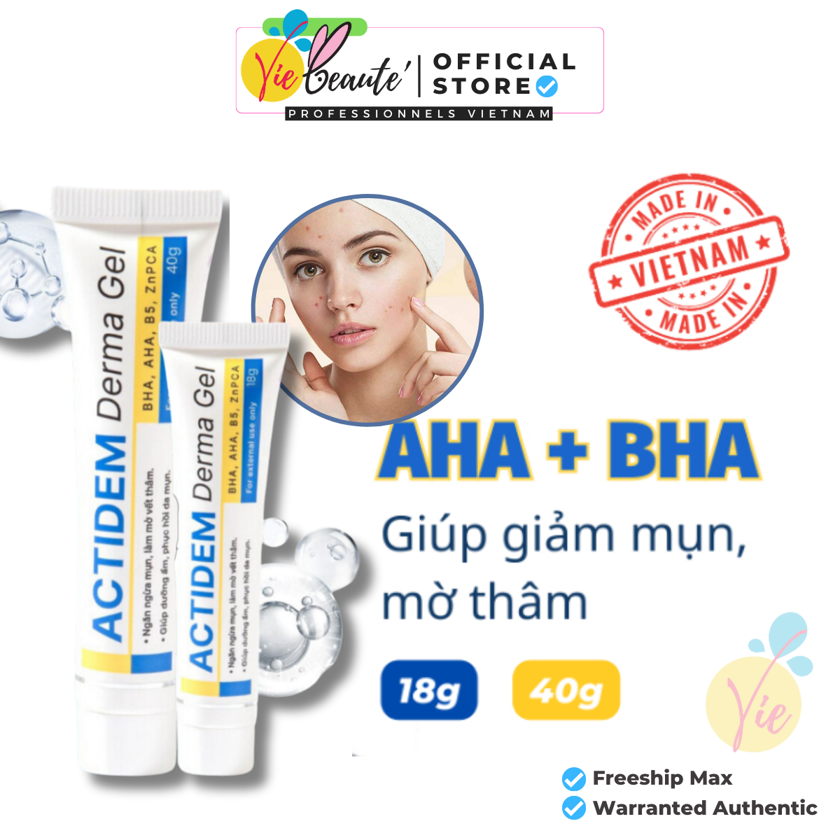 Actidem derma gel giảm mụn dưỡng ẩm, giảm thâm actidem derma gel 15/40g