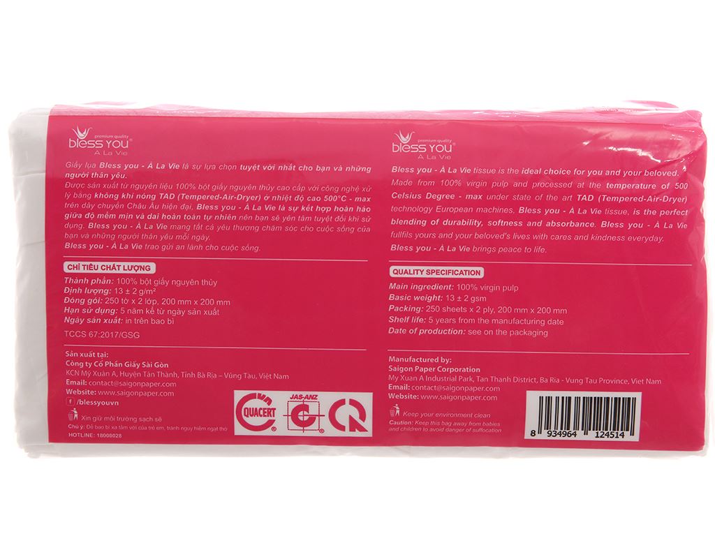 Khăn giấy lụa Bless You À La Vie 2 lớp 250 tờ