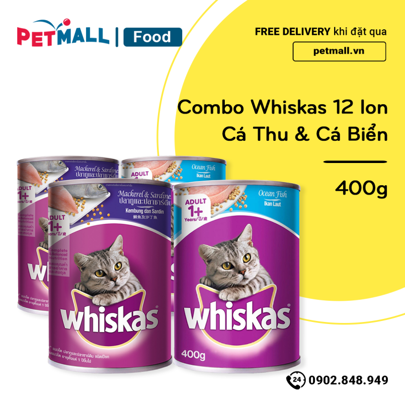 Combo Pate mèo Whiskas 12 lon - Cá Biển & Cá Thu 400g