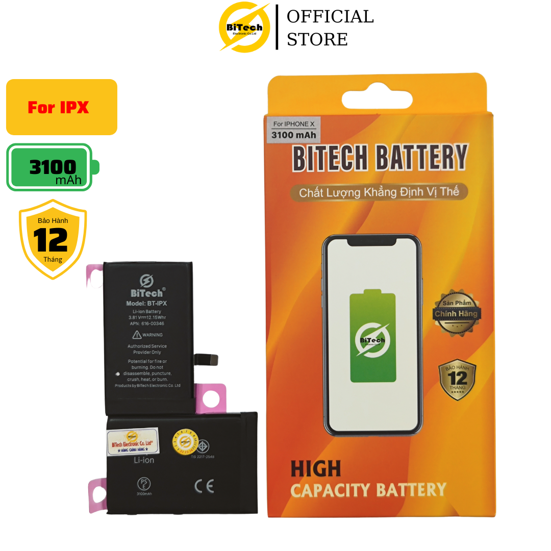 Pin điện thoại dung lượng cao BITECH BT-X ( dung lượng 3100 mAh )(Tặng bộ vít mở + Seal dán pin)