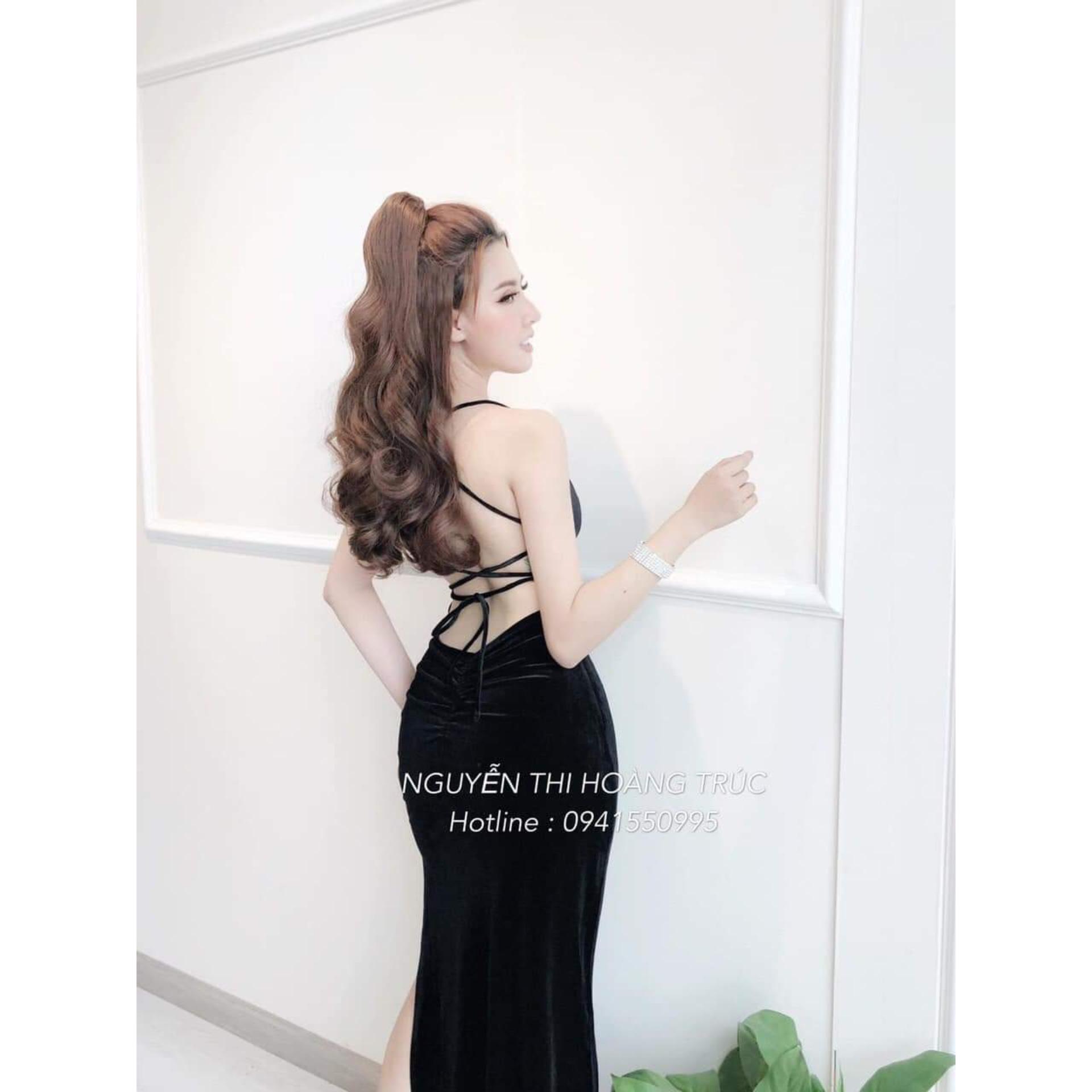 maxi cổ yếm đan dây lưng