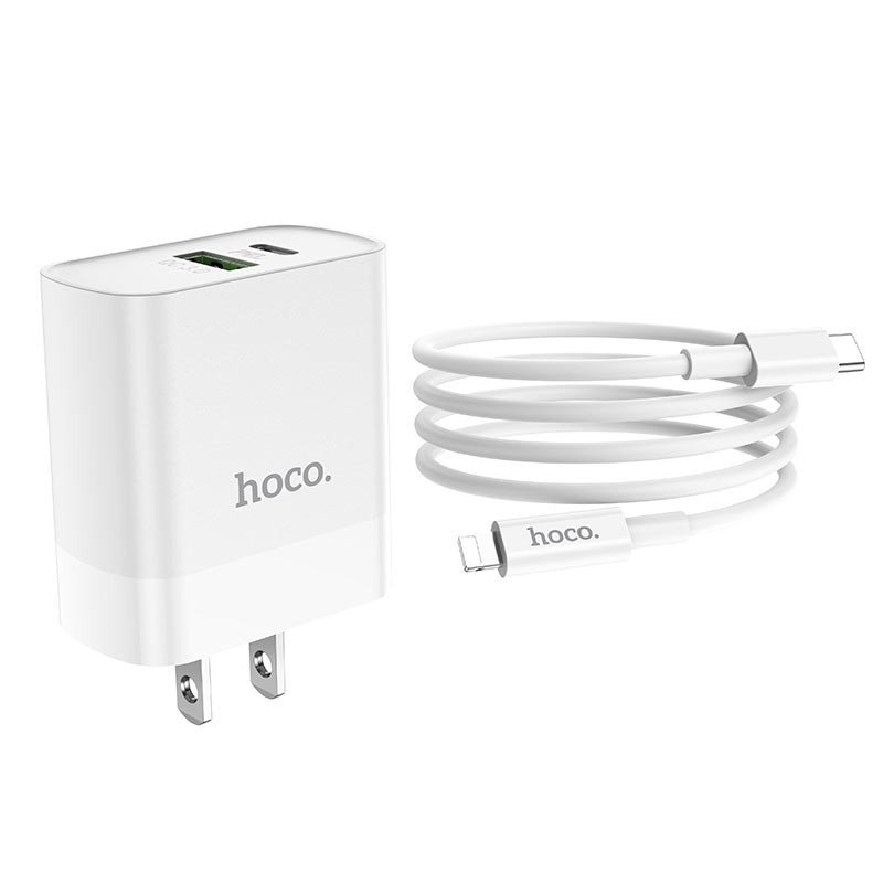 Bộ sạc nhanh 20W hoco C80 có 2 cổng ra 1 USB và 1 Type C