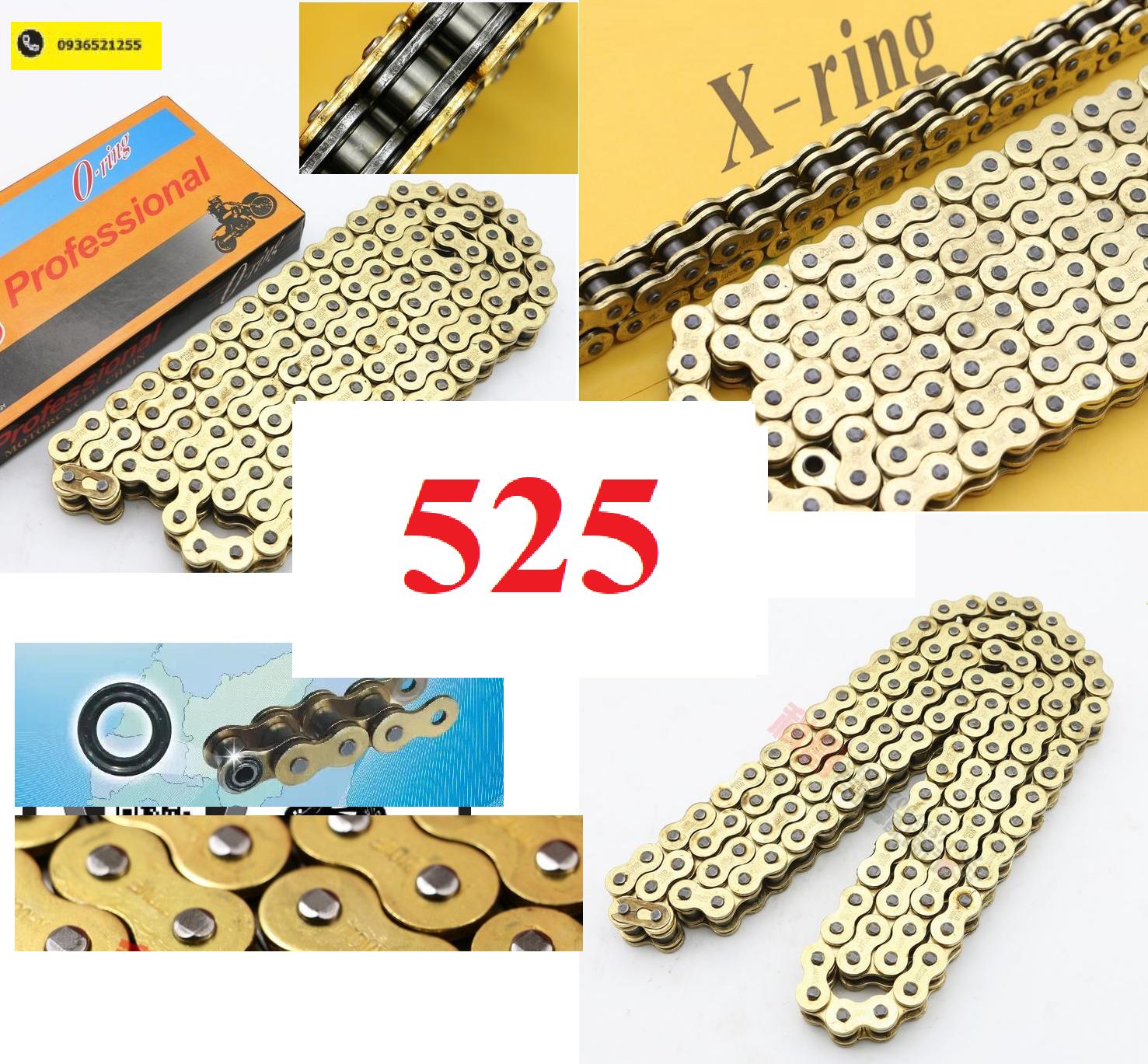 Sên xích 428, 520,525, 530HV Oring vàng có phốt cao su chất lượng cao và 428, 520, 525 thường