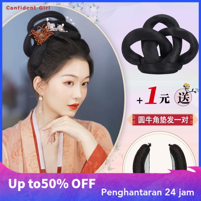 Confident girl hanfu tóc giả phong cách cổ điển đệm túi tóc cổ trang búi tóc nơ tóc tích hợp kiểu tóc kết hợp kiểu tóc phù hợp được sản xuất vào thời nhà m