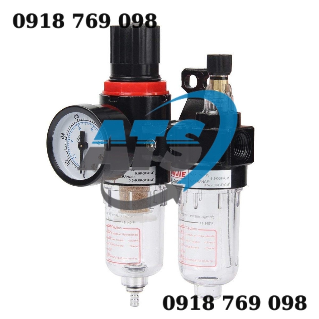 Lọc hơi khí nén airtac afc 2000 tách nước + dầu có điều áp & đồng hồ hiển thị áp suất, lọc đôi khí nén