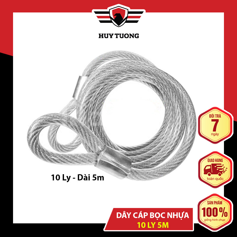 Dây cáp bọc nhựa khoá xe máy , xe đạp 10 ly 5m cực kỳ chắn chắn - Huy Tưởng