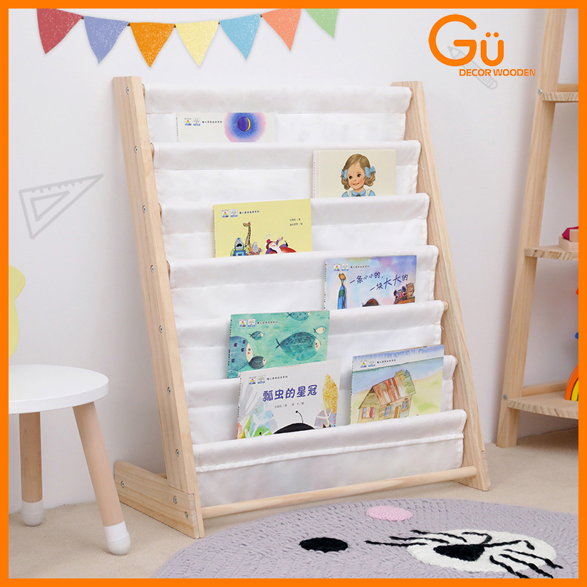 Kệ đựng sách, kệ sách gỗ cho bé GU DECOR WOODEN giá sách 7 tầng bằng vải kèm khung gỗ cao cấp