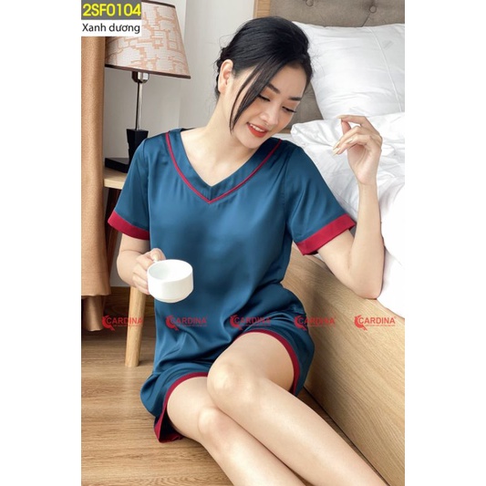 Bộ Lụa Đùi Cộc Tay Phối Viền CARDINA