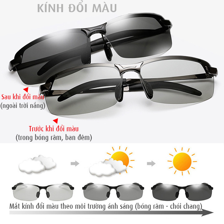 KÍNH NAM Kính mát nam cao cấp đổi màu đi ngày và đêm mắt kính phân cực