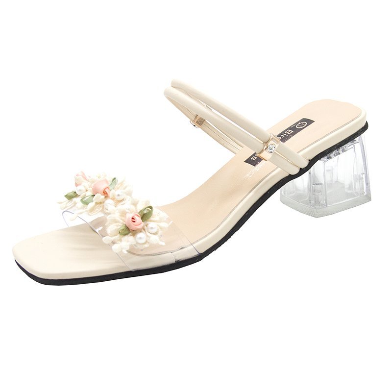 Dép cao gót đính hoa thời trang - G093