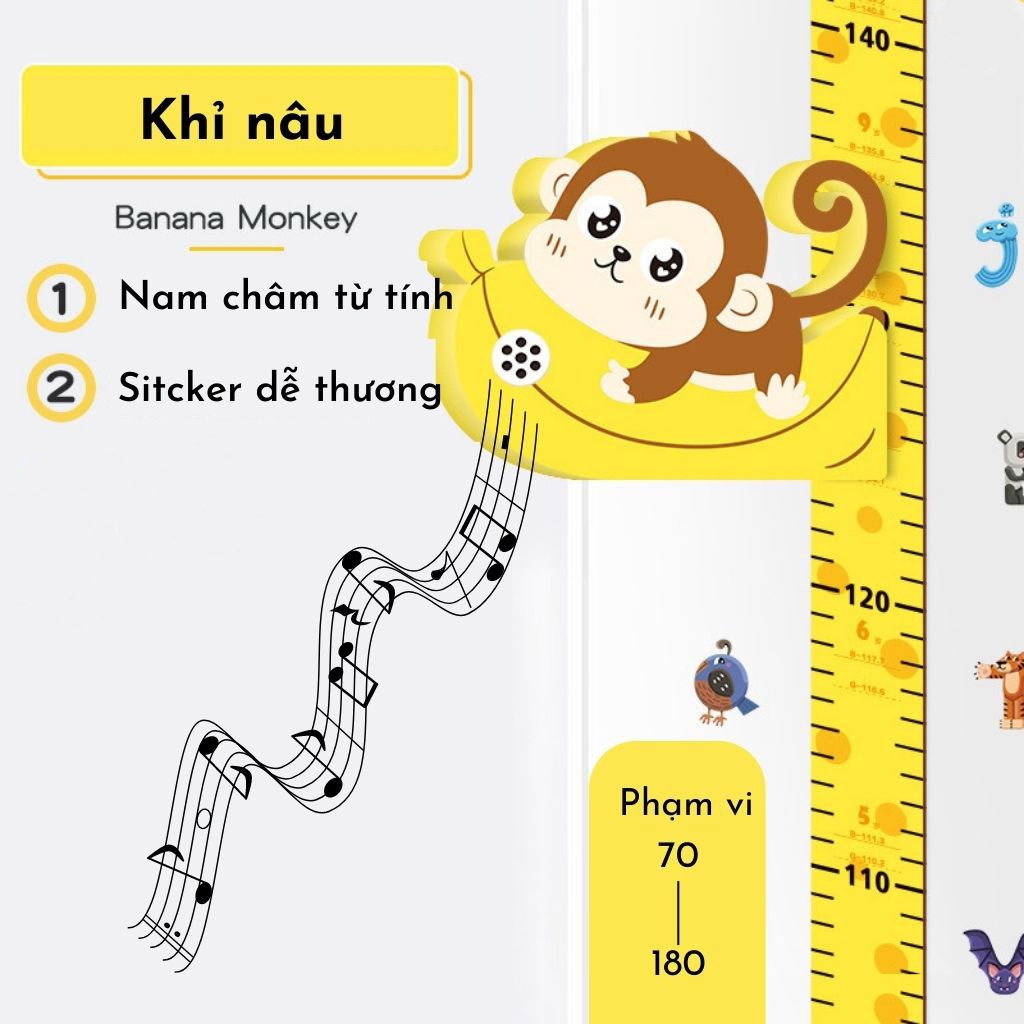 Thước đo chiều cao dán tường cho bé [Tặng kèm sticker trang trí]